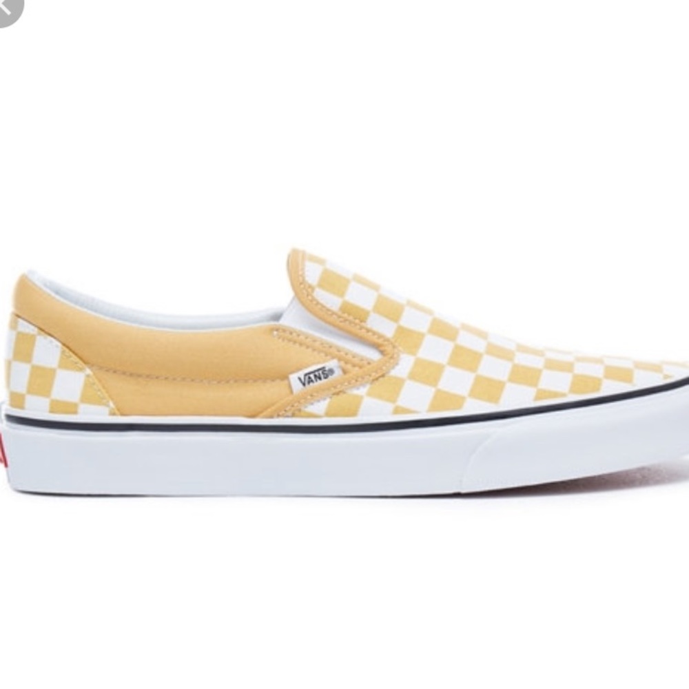 Checkerboard classic vans: yellow slip on